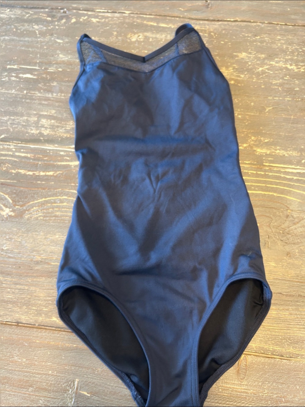 Capezio Navy One-Piece Leotard with Mesh Yoke.